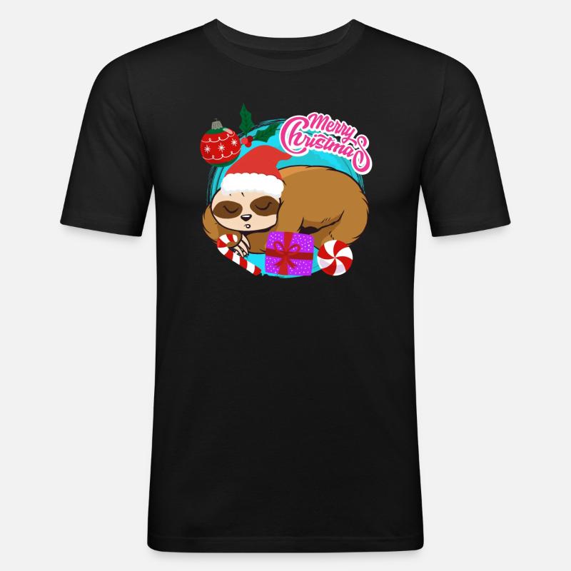 Noël paresseux Joyeux Noël - T-shirt près du corps Homme - noir