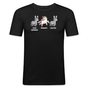 Unicorn Civil servant lawyer I am a midwife - Men's Slim Fit T-Shirt - black - Front - Nik (191cm)
