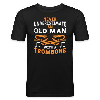 Don't underestimate an old man with a trombone - Men's Slim Fit T-Shirt - black - Front - Nik (191cm)