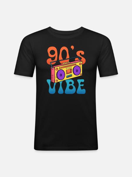 Musik ich habe den Vibe 90er - Männer Slim Fit T-Shirt - Schwarz