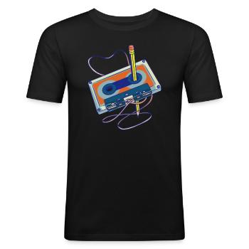 Enregistrer des chansons radio cassette enregistreur cassette - T-shirt près du corps Homme - noir - Devant - Nik (191cm)