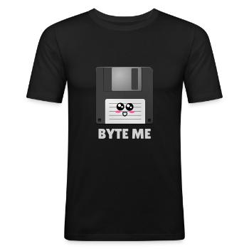 Byte Me Cute Diskette Pun - Men's Slim Fit T-Shirt - black - Front - Nik (191cm)