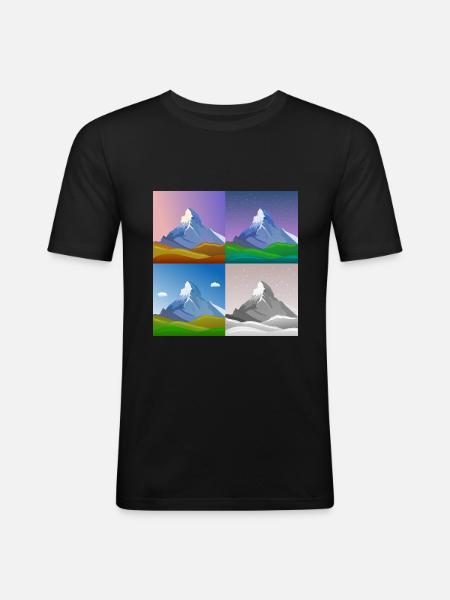 värikkäitä vuoria, Matterhorn, Sveitsi, Alpit, alpit - Miesten tyköistuva t-paita - musta