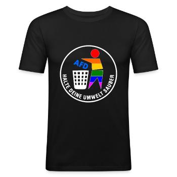Fck afd - halte deine umwelt sauber - Männer Slim Fit T-Shirt - Schwarz - Vorne - Nik (191cm)