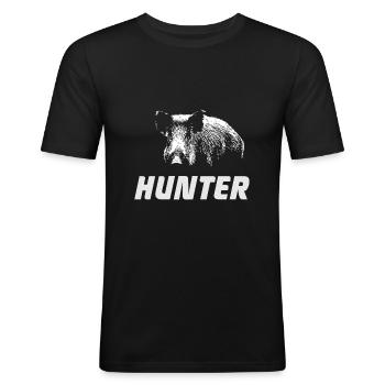 Wild Boar - Hunter - Wildschwein - Jäger - Männer Slim Fit T-Shirt - Schwarz - Vorne - Nik (191cm)