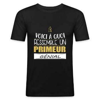 Primeur - Fruit - Légume - Mâraicher - Cadeau - T-shirt près du corps Homme - noir - Devant - Nik (191cm)