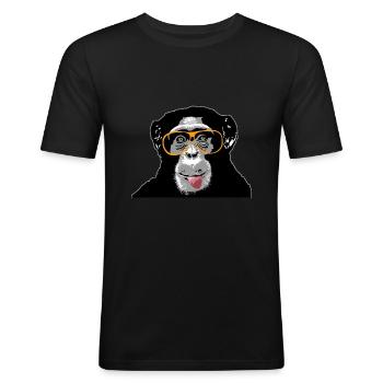 Schimpanse - Affe - Männer Slim Fit T-Shirt - Schwarz - Vorne - Nik (191cm)