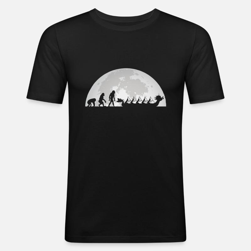 Evolution Drachenboot Mond Vollmond Paddler - Männer Slim Fit T-Shirt - Schwarz