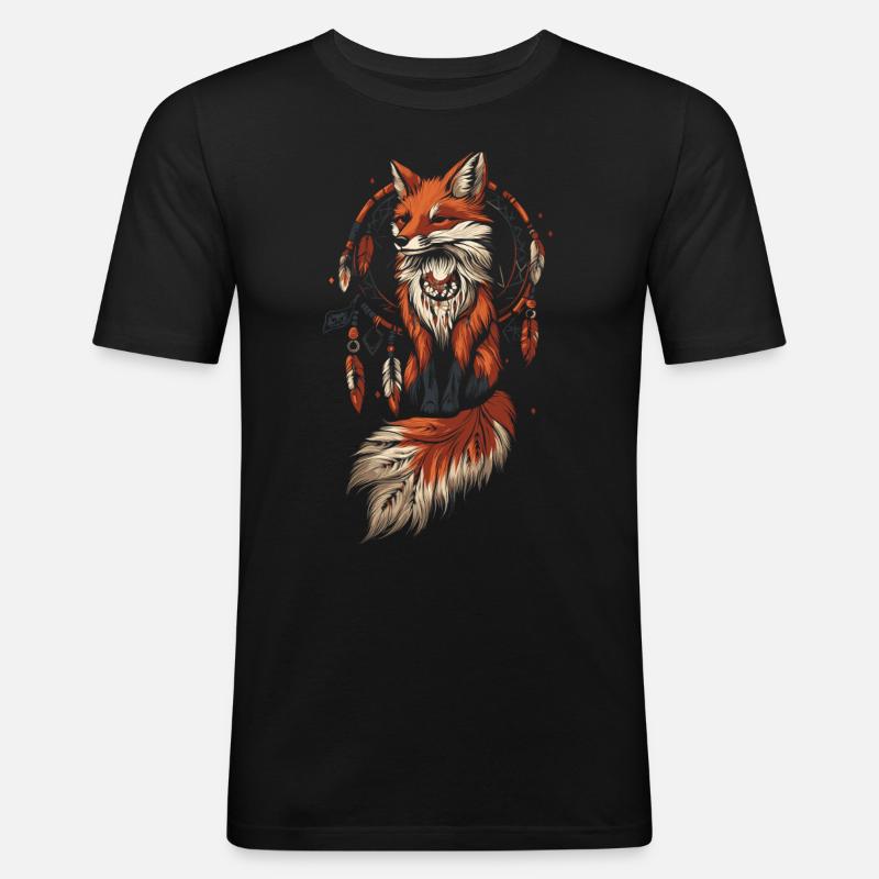 Fuchs Traumfäger Indianer - Männer Slim Fit T-Shirt - Schwarz