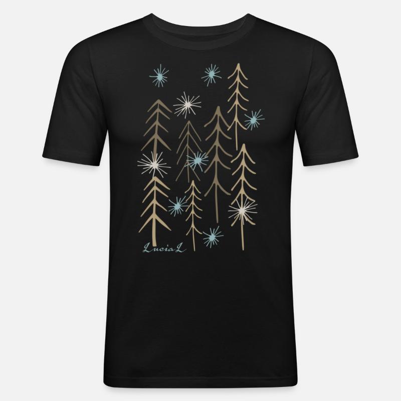 Minimaler Zauberwald - Männer Slim Fit T-Shirt - Schwarz