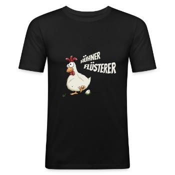 verrücktes Huhn Hühnerflüsterer Bauer Geschenk - Männer Slim Fit T-Shirt - Schwarz - Vorne - Nik (191cm)