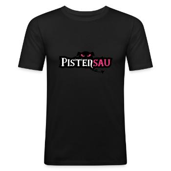 pistensau - Männer Slim Fit T-Shirt - Schwarz - Vorne - Nik (191cm)