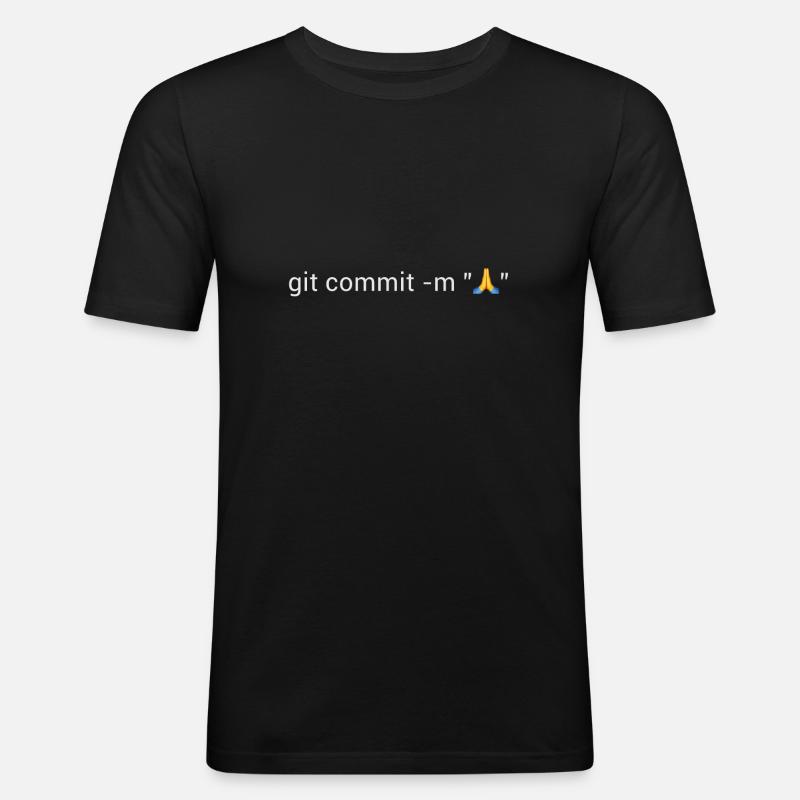 git commit -m pray - Männer Slim Fit T-Shirt - Schwarz
