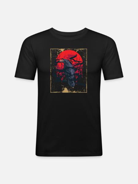 Gothic Skull-Red Moon-Black Crow - Men's Slim Fit T-Shirt - black