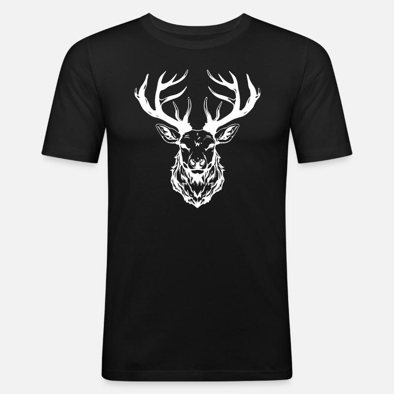 Hirsch Kopf - Männer Slim Fit T-Shirt - Schwarz