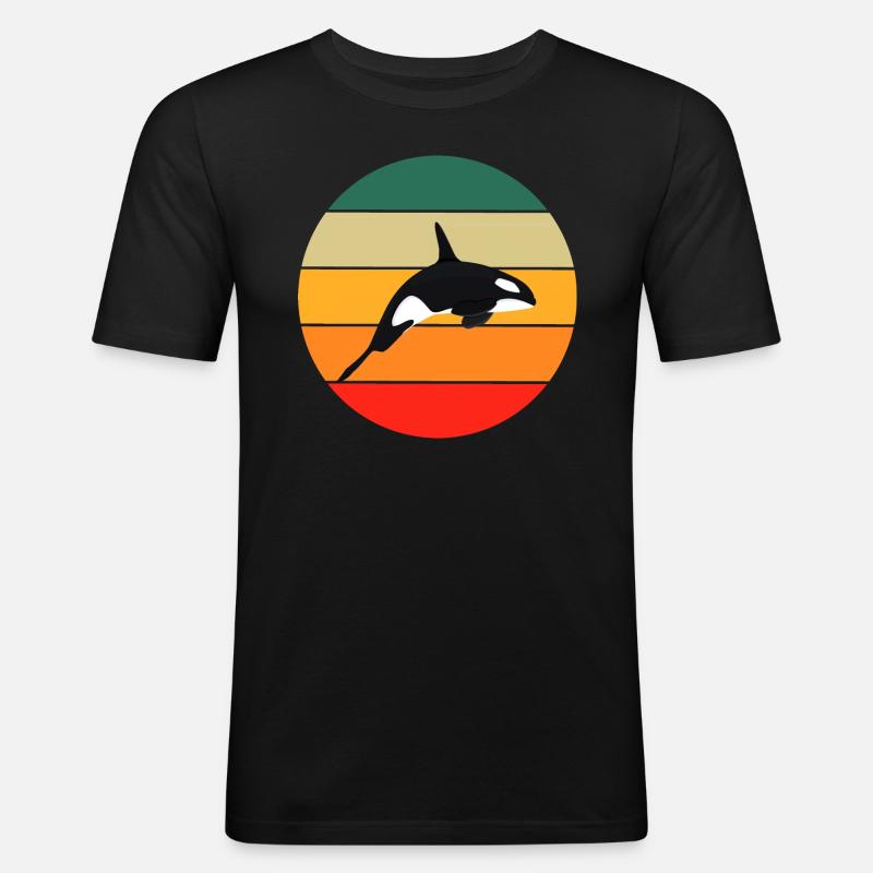 Retro Killerwal - Männer Slim Fit T-Shirt - Schwarz