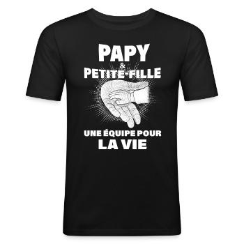 Papy et petite-fille équipe pour la vie - T-shirt près du corps Homme - noir - Devant - Nik (191cm)