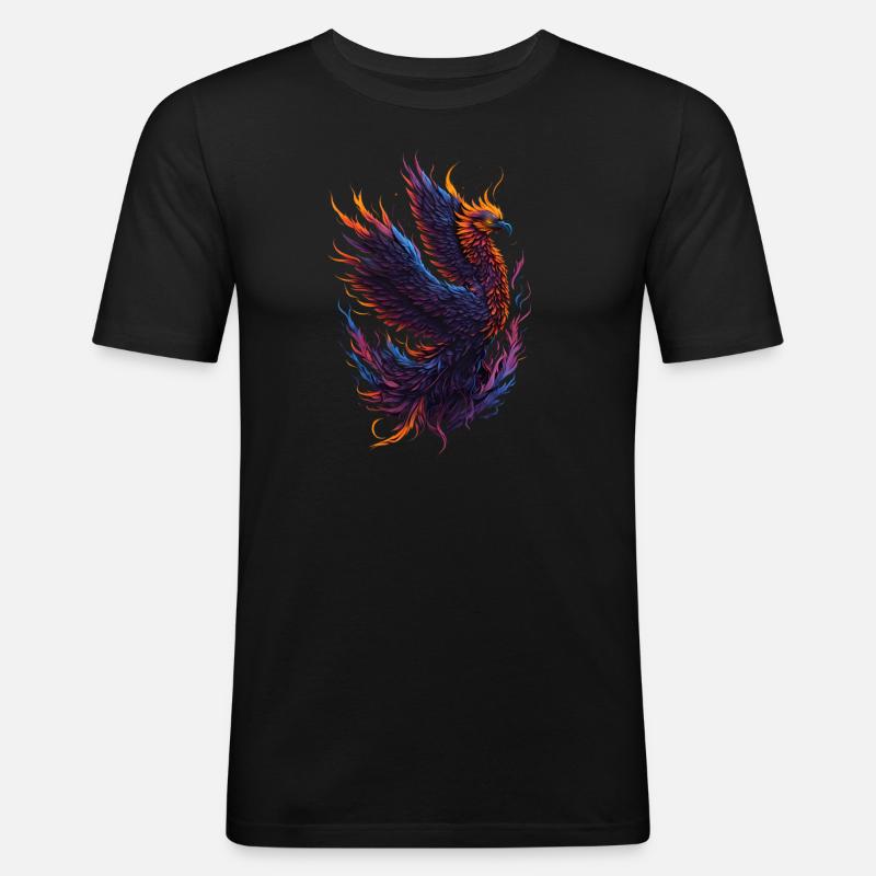 Mythical Phoenix Bird with Flames - Men's Slim Fit T-Shirt - black