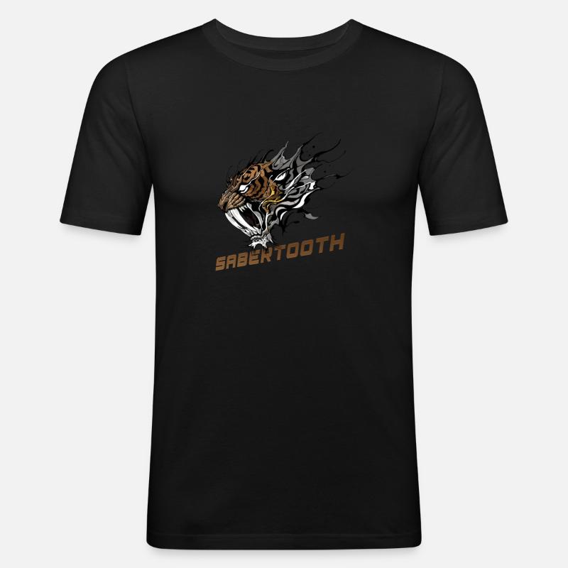 Wilder Säbelzahntiger - Männer Slim Fit T-Shirt - Schwarz