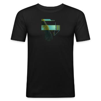 Paradis Soleil Sérénité Palmier - T-shirt près du corps Homme - noir - Devant - Nik (191cm)