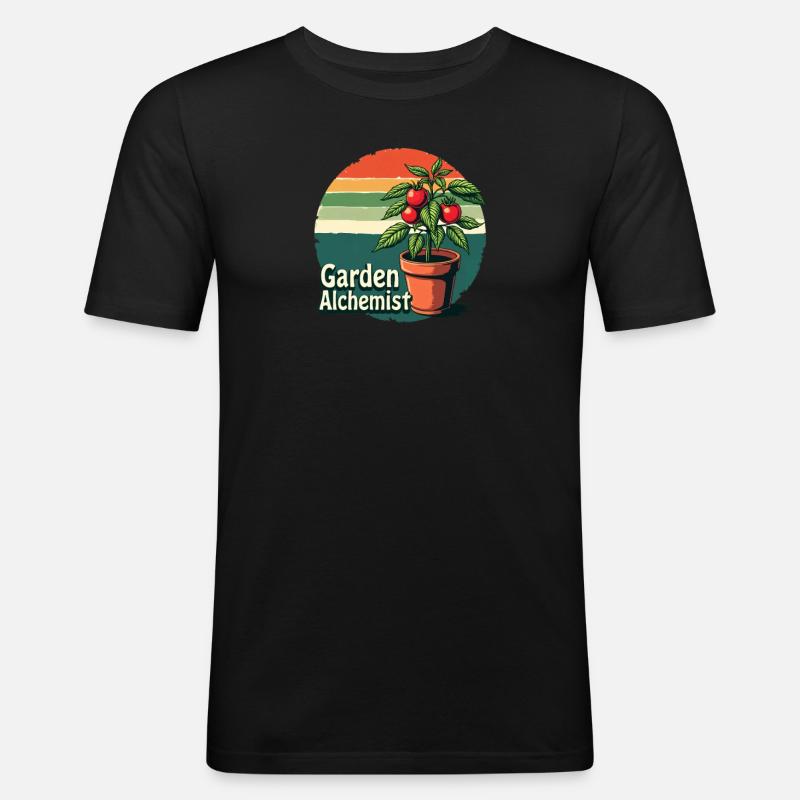 Garten Alchemist Retro Tomate - Männer Slim Fit T-Shirt - Schwarz