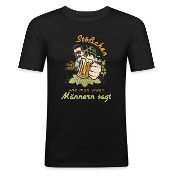 Stößchen wie man unter Männern sagt - Männer Slim Fit T-Shirt - Schwarz - Vorne - Nik (191cm)