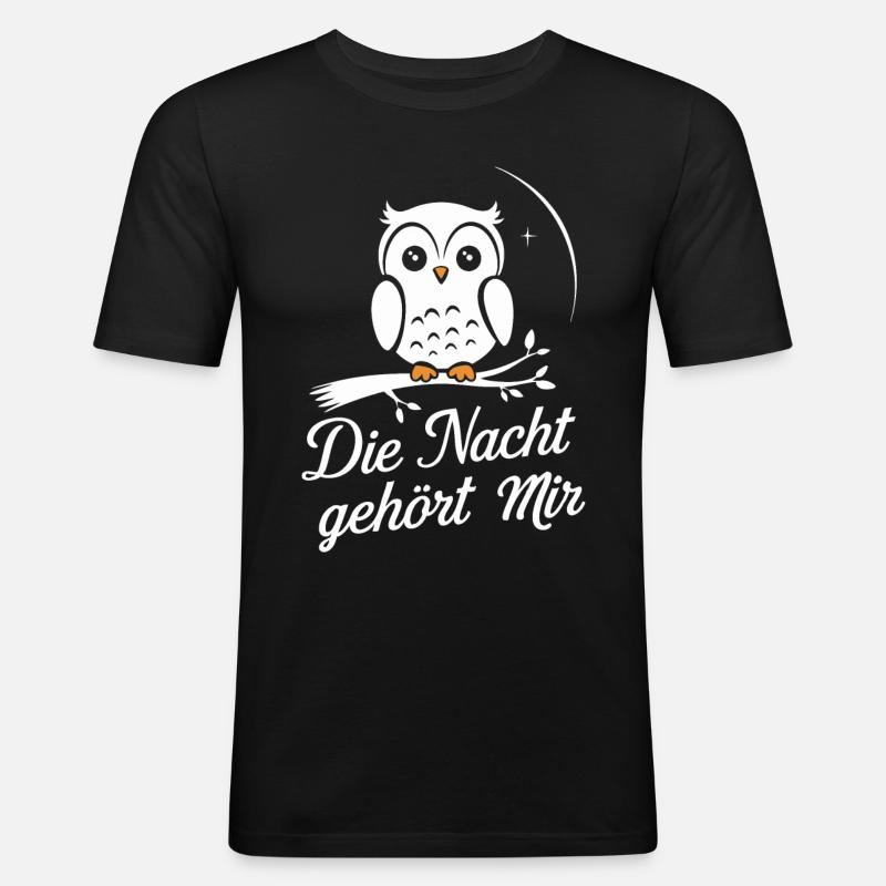Nachteule Eule Eulen Vogel - Männer Slim Fit T-Shirt - Schwarz