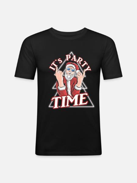 Weihnachtsmann Party - Männer Slim Fit T-Shirt - Schwarz