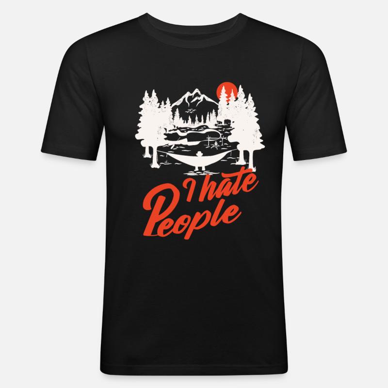 I hate People - Männer Slim Fit T-Shirt - Schwarz