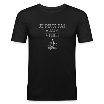 je peux pas j'ai voile - T-shirt près du corps Homme - noir - Devant - Nik (191cm)