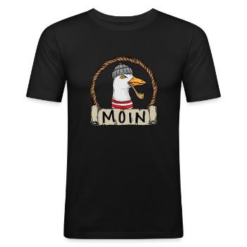 Moin Moin Möwe - Männer Slim Fit T-Shirt - Schwarz - Vorne - Nik (191cm)