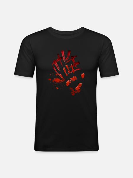 Blood splatter handprint mouthguard - Men's Slim Fit T-Shirt - black