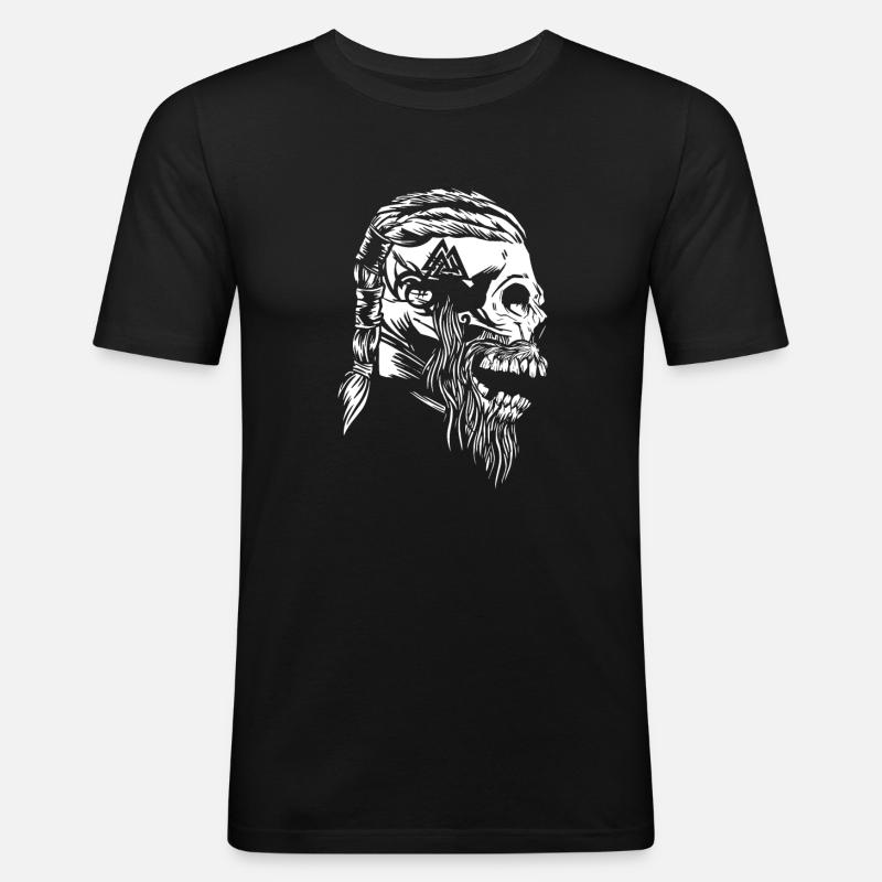Wikinger Schädel mit Tattoos - Männer Slim Fit T-Shirt - Schwarz
