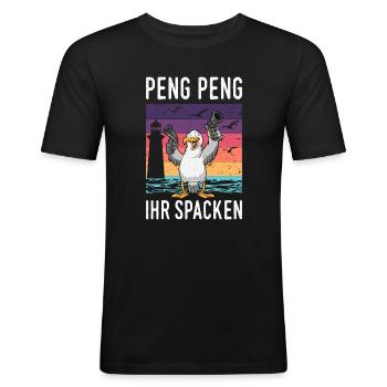 Moin Lübeck Moin Oldenburg Moin Hamburg Rostock - Männer Slim Fit T-Shirt - Schwarz - Vorne - Nik (191cm)