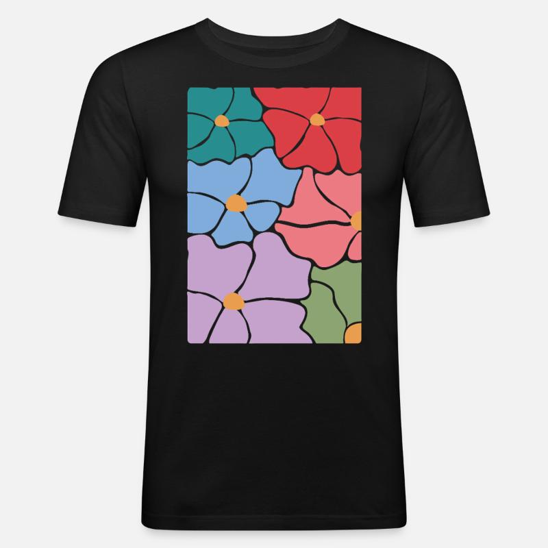 Boho Flora Blumen - Männer Slim Fit T-Shirt - Schwarz
