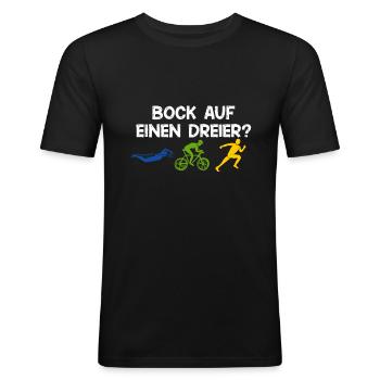 Envie d'un trio? Sport de triathlon triathlète - T-shirt près du corps Homme - noir - Devant - Nik (191cm)