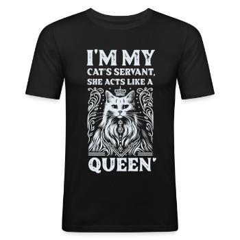 Elegantes Katzenkönigin T-Shirt Design - Männer Slim Fit T-Shirt - Schwarz - Vorne - Nik (191cm)