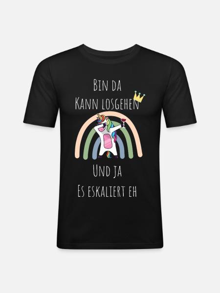 Unicorn Regenbogen Eskalation - Männer Slim Fit T-Shirt - Schwarz