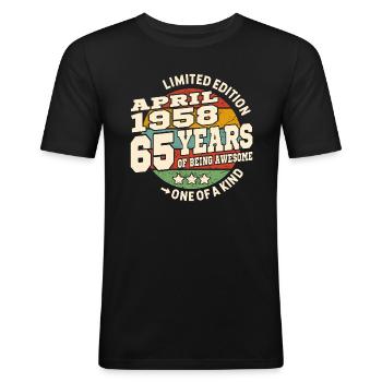 Born in April 1958 - 65 years old - Men's Slim Fit T-Shirt - black - Front - Nik (191cm)