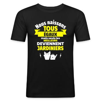 Nous naissons égaux jardiniers,fête des pères - T-shirt près du corps Homme - noir - Devant - Nik (191cm)