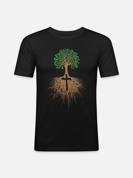 Træ med kors kristen religion Jesus Kristus - Herre Slim Fit T-Shirt - sort