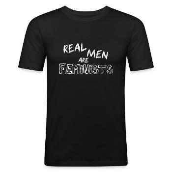 Wahre Männer sind Feminist, Feminismus, Feministin - Männer Slim Fit T-Shirt - Schwarz - Vorne - Nik (191cm)