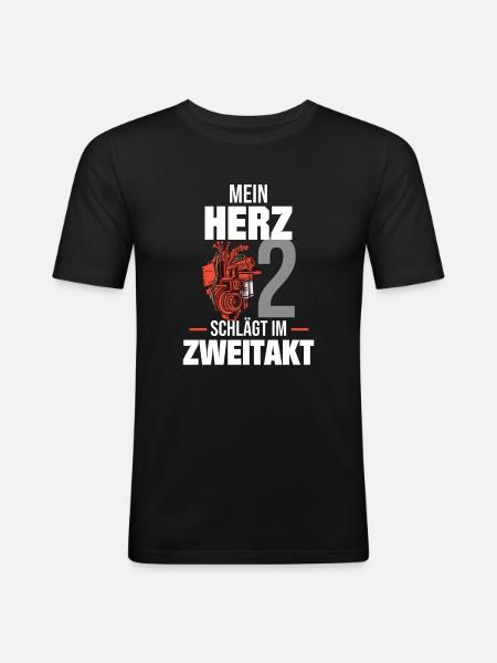 Mein Herz schlägt im Zweitakt | Moped Motorroller - Männer Slim Fit T-Shirt - Schwarz