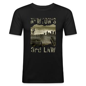 Newton`s 3rd law. Action to reaction apocalypse - Men's Slim Fit T-Shirt - black - Front - Nik (191cm)
