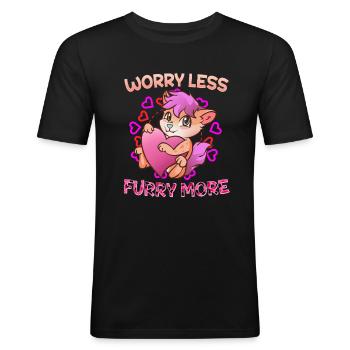 Worry less Furry more I Fursona Cosplay Fandom - Männer Slim Fit T-Shirt - Schwarz - Vorne - Nik (191cm)