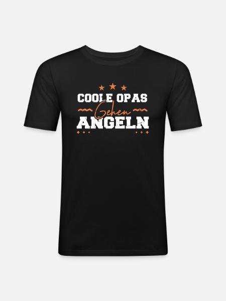 Coole Opas gehen Angeln Fisch - Männer Slim Fit T-Shirt - Schwarz