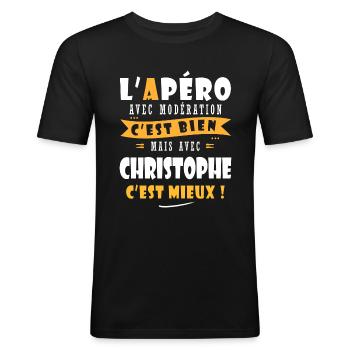 Christophe Apero T shirt Humour prénom christophe - T-shirt près du corps Homme - noir - Devant - Nik (191cm)