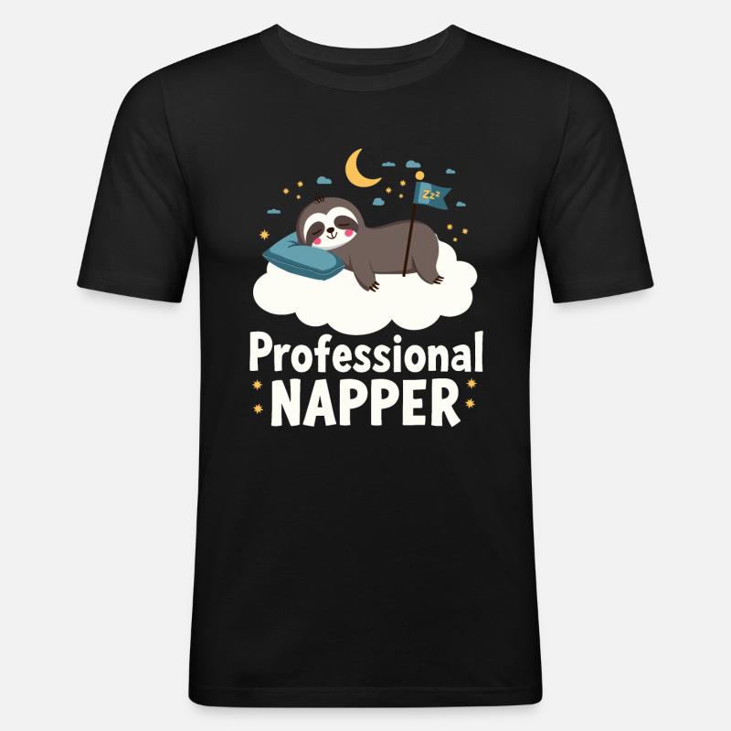 Professional Napper: Faultier-Träume - Männer Slim Fit T-Shirt - Schwarz