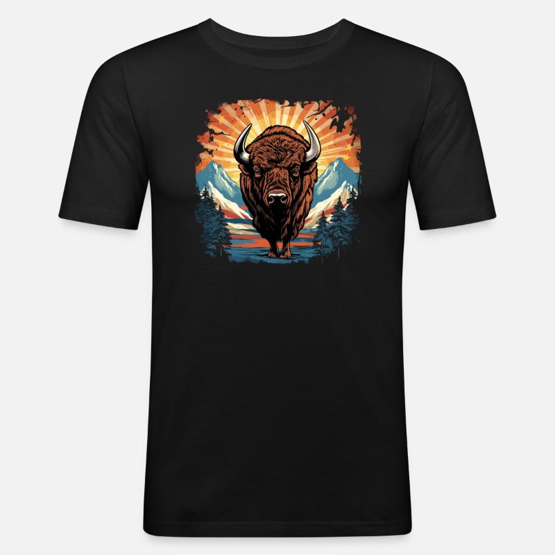 Bison - Männer Slim Fit T-Shirt - Schwarz