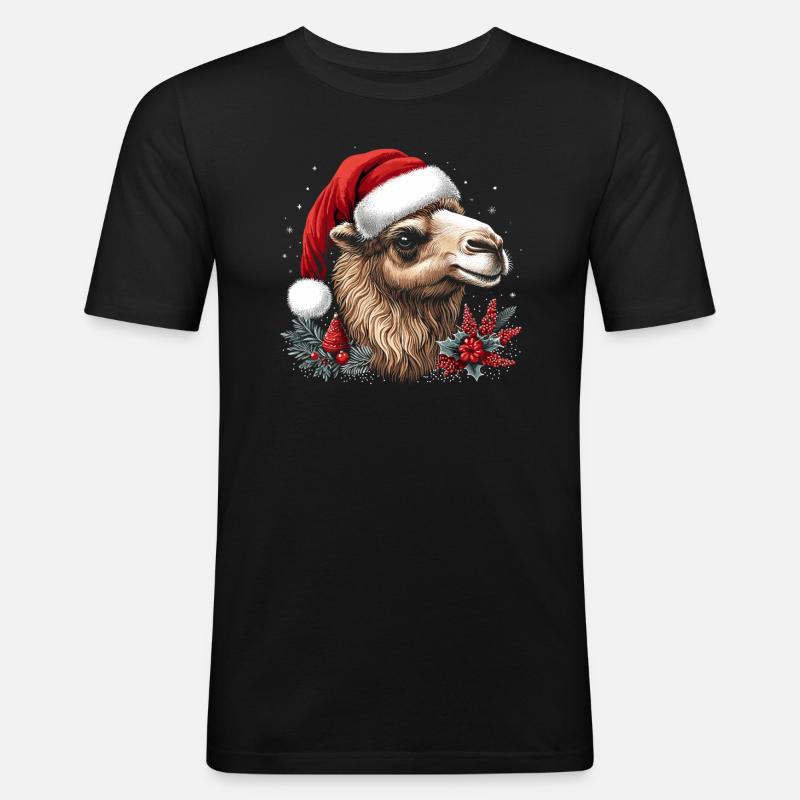 Kamel Weihnachten - Männer Slim Fit T-Shirt - Schwarz
